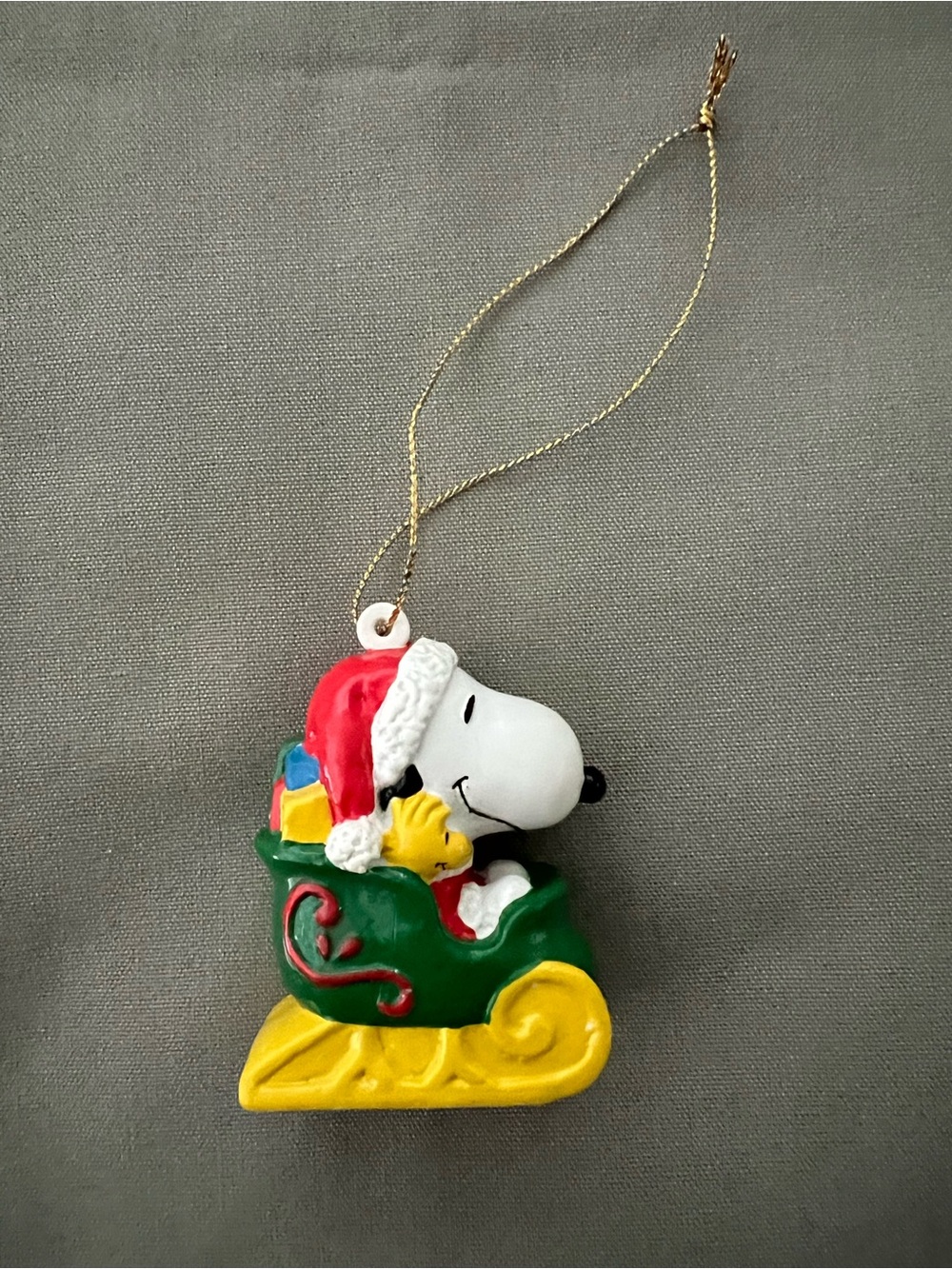 Vintage Snoopy Sleigh Christmas Tree Ornament Peanuts United Feature Syndicate